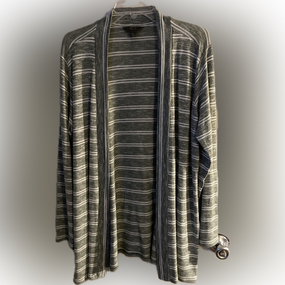 Green and White Striped Long Cardigan. Size XXL